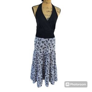 Evan-Picone Halter Dress Womns SZ Small Babydoll Tiered Peasant Microfloral Boho